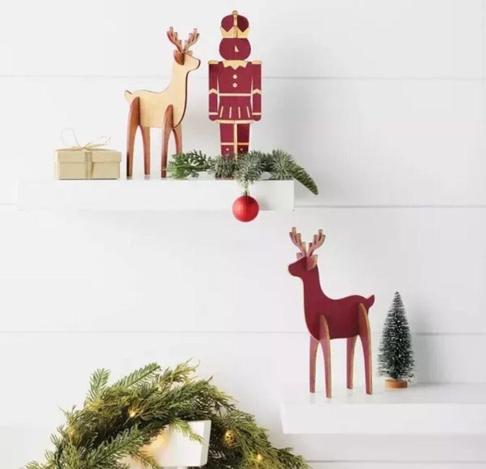 Wondershop 3pc Wood Nutcracker and Reindeer Christmas Character Set Red/Gold